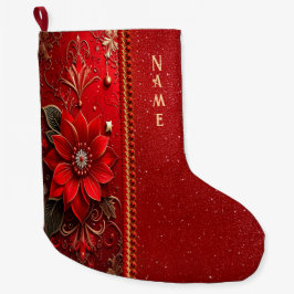 Meia De Natal Grande Red Flower Holiday Stocking