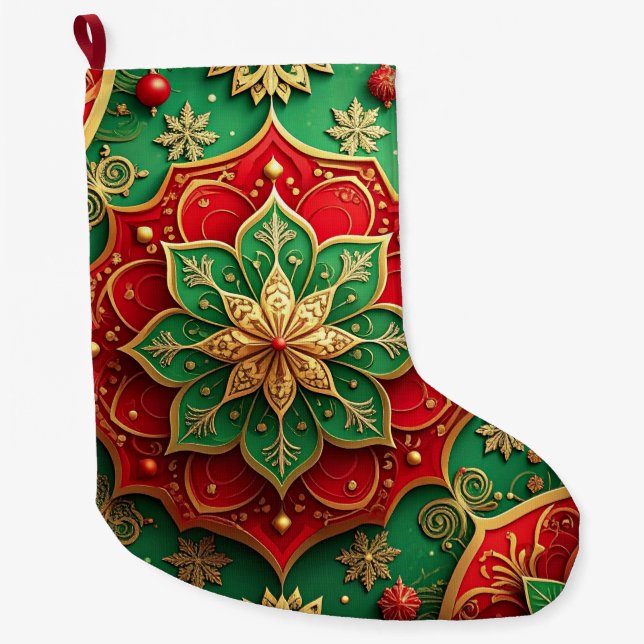 Meia De Natal Grande Red Gold Christmas Holiday Stocking (Frente)