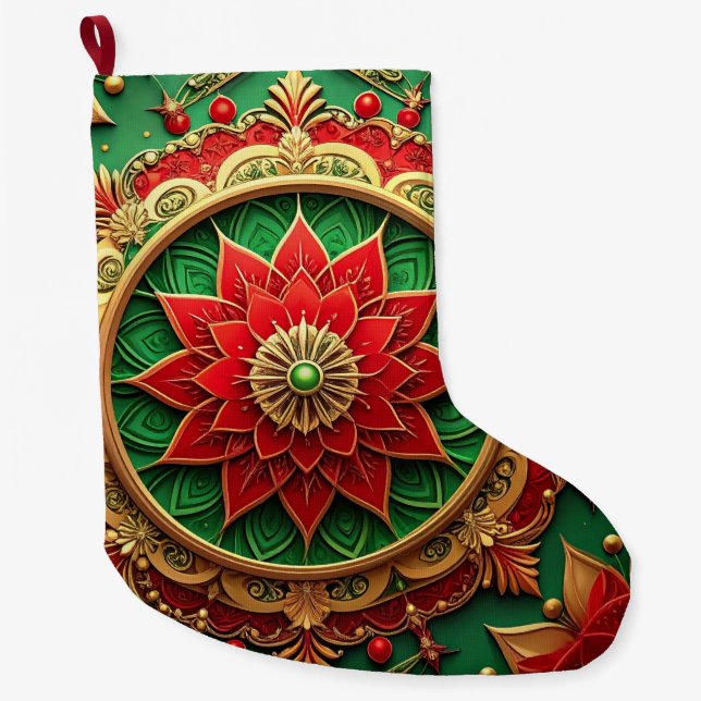 Meia De Natal Grande Red Gold Christmas Holiday Stocking (Frente)