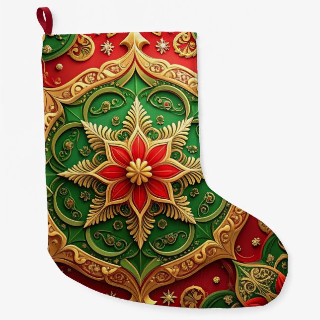 Meia De Natal Grande Red Gold Christmas Holiday Stocking (Frente)