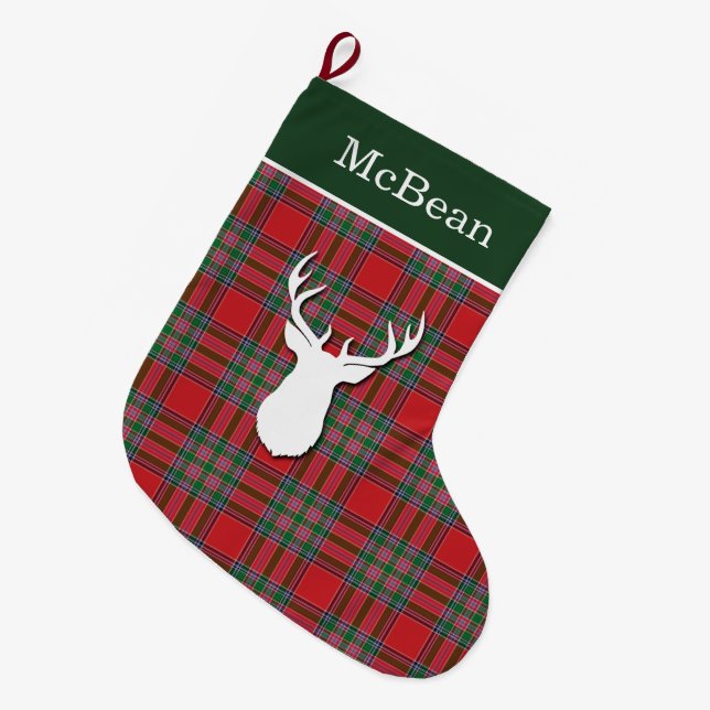 Meia De Natal Grande Red Green McBean Tartan Deer Personalizado (Frente (Pendurada))