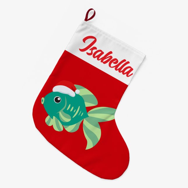 Meia De Natal Grande Red Merry Natal Dourado Papai Noel (Frente (Pendurada))