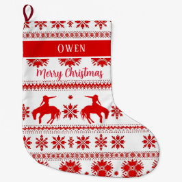Meia De Natal Grande Red Nordic Rodeo Cowboy Rider Christmas