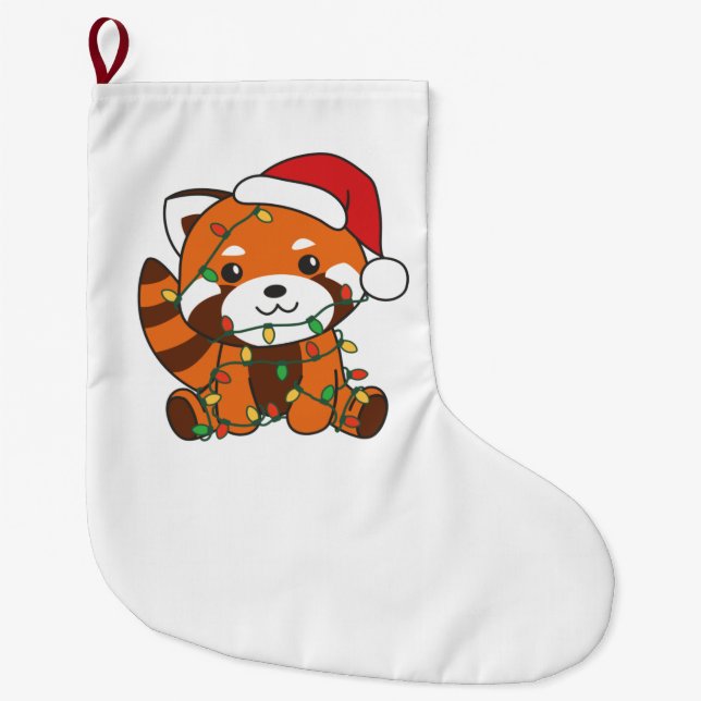 Meia De Natal Grande Red Panda Christmas Animais de inverno Red Pandas (Frente)