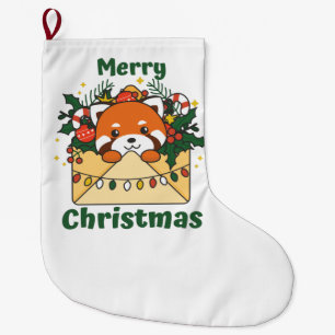 Meia De Natal Grande Red Panda - Letra de Natal dos Animais de inverno