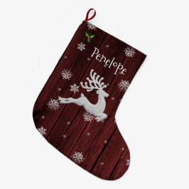 Meia De Natal Grande Red Rustic Christmas Reindeer Stocks