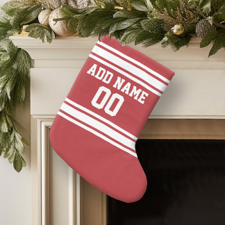 Meia De Natal Grande Red Sports Jersey com seu nome e número