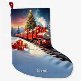 Meia De Natal Grande Red Train Christmas Tree Holiday Stocking