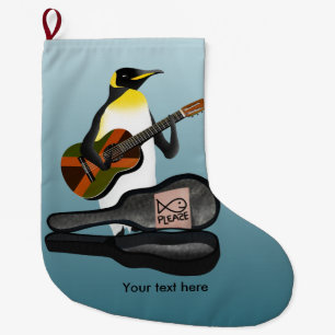 Meia De Natal Grande Rei Pinguim Reggae Guitarra