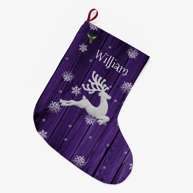 Meia De Natal Grande Reindeer de Natal Roxo-Russo (Frente (Pendurada))