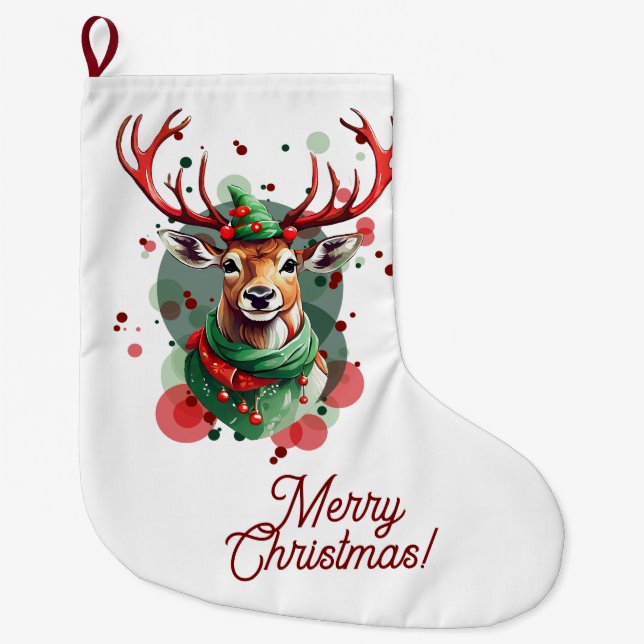 Meia De Natal Grande Reindeer de Natal Stocking (Frente)