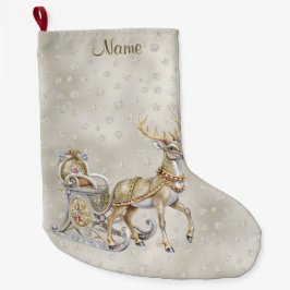 Meia De Natal Grande Reindeer Sleigh Holiday Stocks
