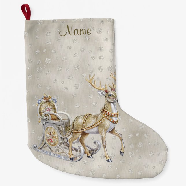 Meia De Natal Grande Reindeer Sleigh Holiday Stocks (Frente)