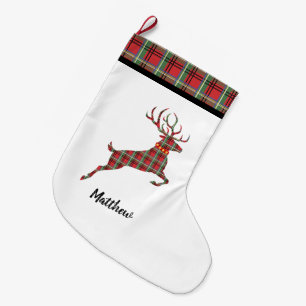 Meia De Natal Grande Reindet sobre a Xadrez de Natal do Tartan Vermelho
