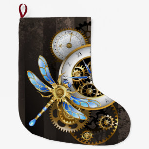 Meia De Natal Grande Relógio Steampunk com Dragonfly Mecânica
