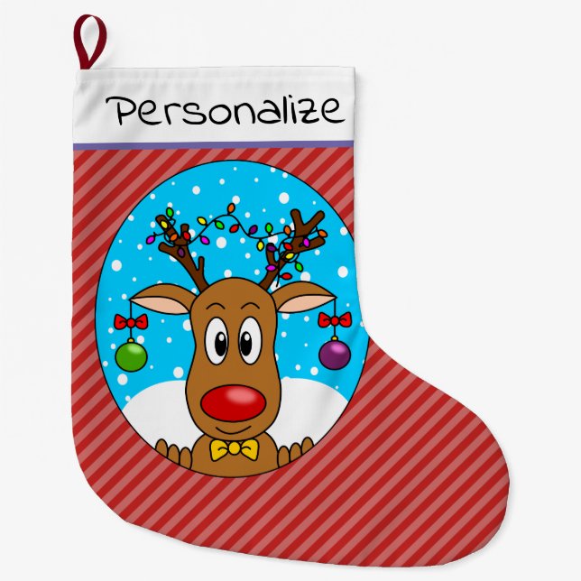 Meia De Natal Grande Rena de Natal (Frente)