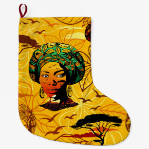 Meia De Natal Grande Retrato de Mulher Africana com Sunset