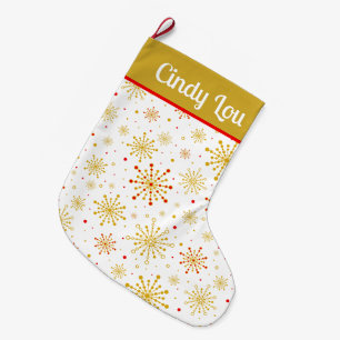 Meia De Natal Grande Retro Atômico Meados do Século Moderno Dourado Per