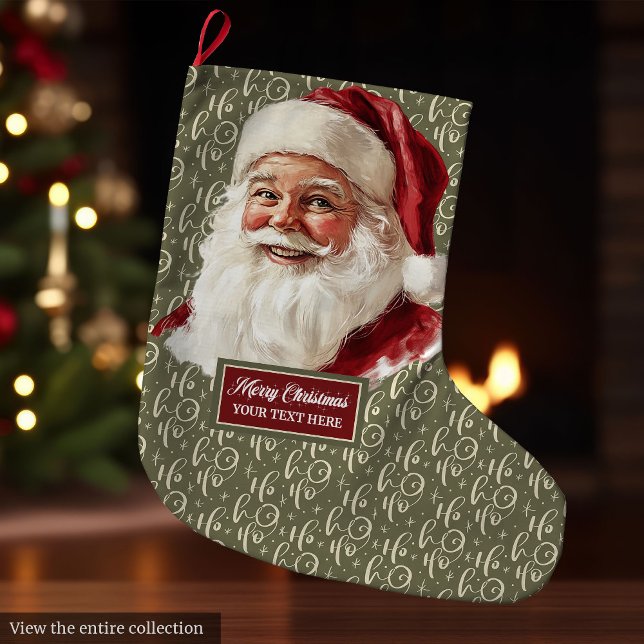 Meia De Natal Grande Retrô de Natal com Papais noeis antigos movidos (Retro Christmas Stocking with Old Fashioned Santa)
