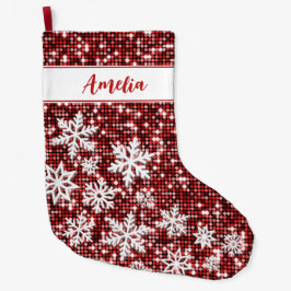 Meia De Natal Grande Retro Flocos de Neve Vermelho Natal Personalizado