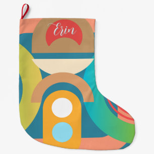 Meia De Natal Grande Retro Geométrico Abstrato Nome Personalizado