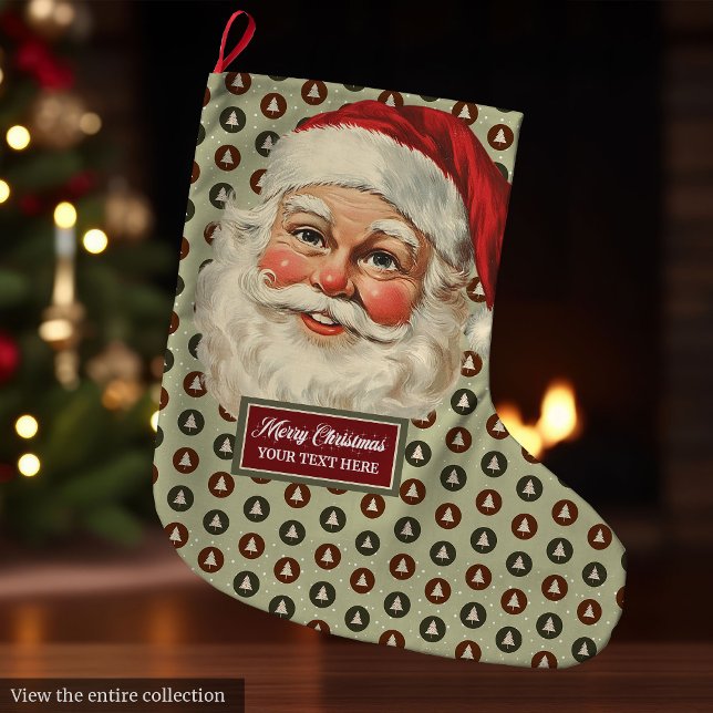 Meia De Natal Grande Retro Old Fashiated Santa Claus Stocks de Natal (Retro Old Fashioned Santa Claus Christmas Stocking)