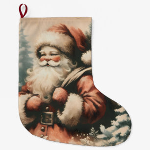 Meia De Natal Grande Retro Papai Noel com Ornamentos