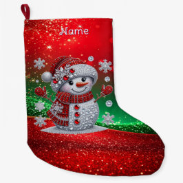 Meia De Natal Grande Rhinestones Snowman Holiday Stocking