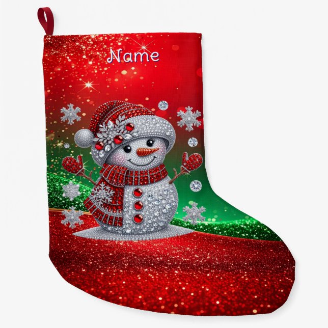 Meia De Natal Grande Rhinestones Snowman Holiday Stocking (Frente)