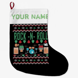 Meia De Natal Grande Rock N Roll - Estilo de Suéter de Natal Feio