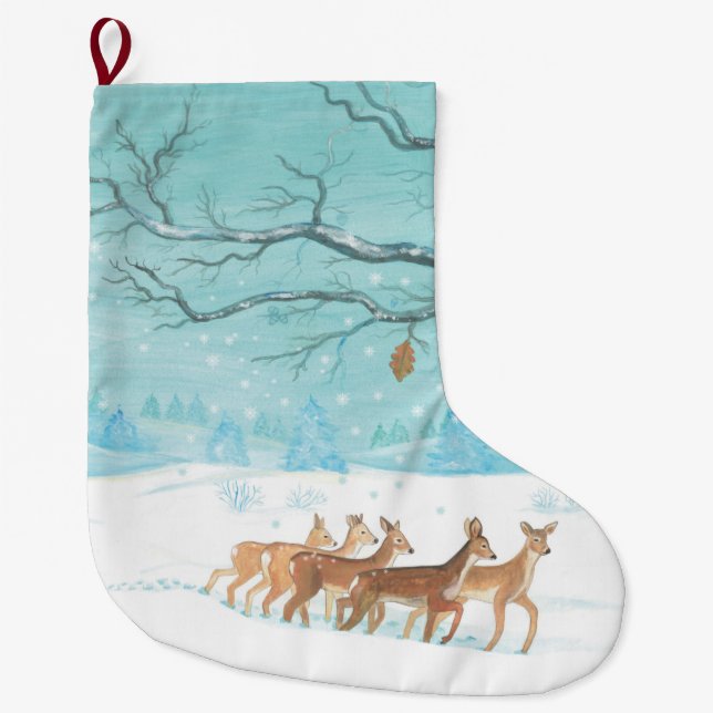 Meia De Natal Grande Roe Deer no inverno (Frente)