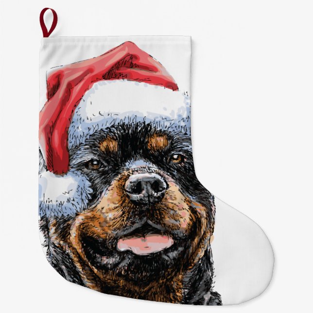 Meia De Natal Grande Rolagem de Natal para Papais noeis Rottweiler (Frente)