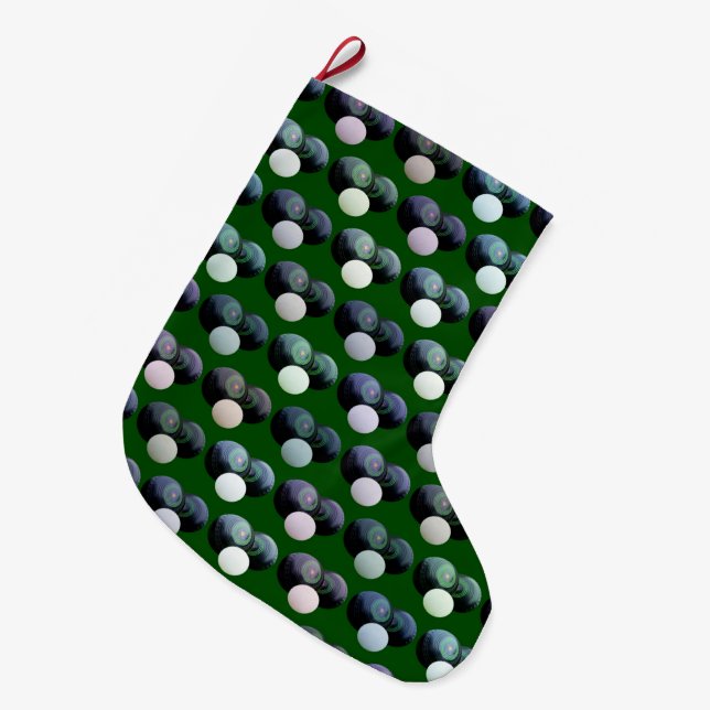 Meia De Natal Grande Rolling Harmony: Lâmpadas Verdes Boliches com Jack (Frente (Pendurada))