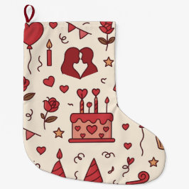 Meia De Natal Grande Romantic Celebration Doodle Pattern