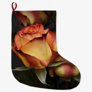 Meia De Natal Grande Rosas laranja, vermelha e amarela