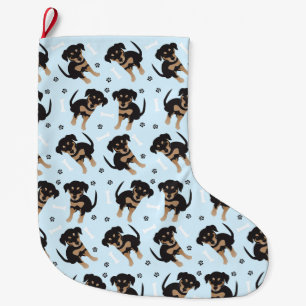 Meia De Natal Grande Rottweiler - Padrão de Cão Azul