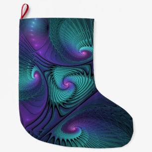 Meia De Natal Grande Roxo Conhece Arte Fractal Turquesa Abstrato