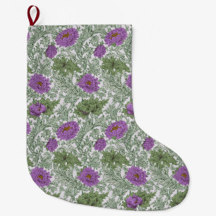 Meia De Natal Grande Roxo Musgo Verde Antigo Floral William Morris