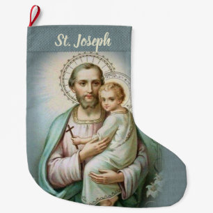 Meia De Natal Grande Ruas católicas de vintage. José com o bebê Jesu