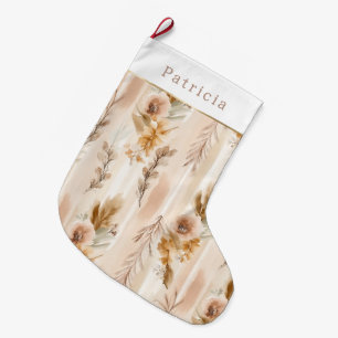 Meia De Natal Grande Rubor Creme Flores Boho Natal
