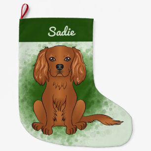 Meia De Natal Grande Ruby Cavalier King Charles Spaniel Dog Em Verde