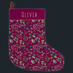 Meia De Natal Grande Russo Winter Leaves e Berries Burgundy<br><div class="desc">Traga um charme quente de floresta para suas decorações sazonais com esta estocada de Natal, projetada com uma mistura rústica de bagas de inverno, folhas e sotaques florais. O impressão botânico estilo vintage adiciona elegância eterno à sua manta ou lareira, ajudando a criar um cenário confortável e festivo. Decorativo mas...</div>