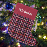 Meia De Natal Grande Rustic Burgundy Blush Black Plaid Personalized<br><div class="desc">Decorate your festive home with this rustic plaid Christmas stocking in the trending colors of in burgundy,  plum,  blush and black.
Customize it with your name or that of a friend to make this a personal gift.</div>