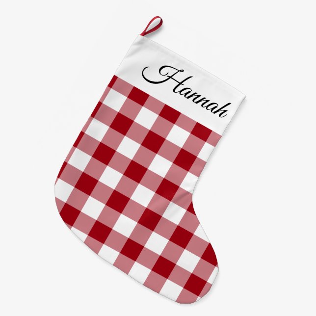 Meia De Natal Grande Rustic Farmhouse Red Checou Feliz Natal (Frente (Pendurada))