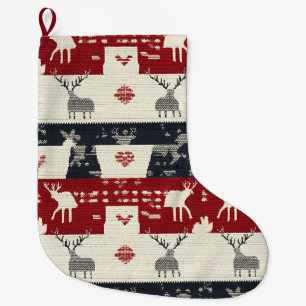 Meia De Natal Grande Rustic Nordic Reindeer & Snowflake Padrão do kit
