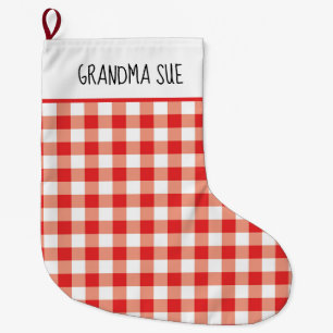 Meia De Natal Grande Rustic Red and White Gingham Custom