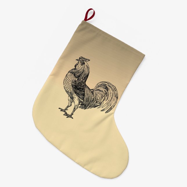 Meia De Natal Grande Rustic Rooster (Frente (Pendurada))