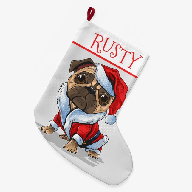 Meia de Natal Grande Santa Pug (Frente (Pendurada))