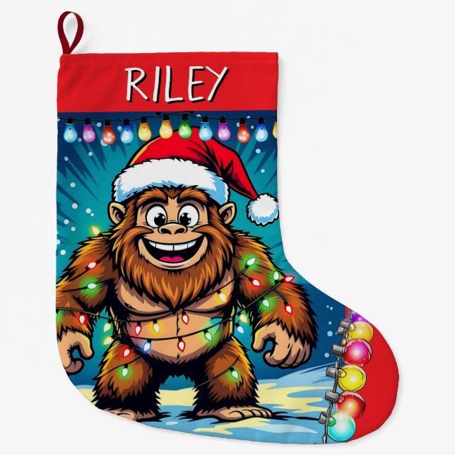 Meia De Natal Grande Sasquatch de Natal Engraçado Personalizado (Frente)