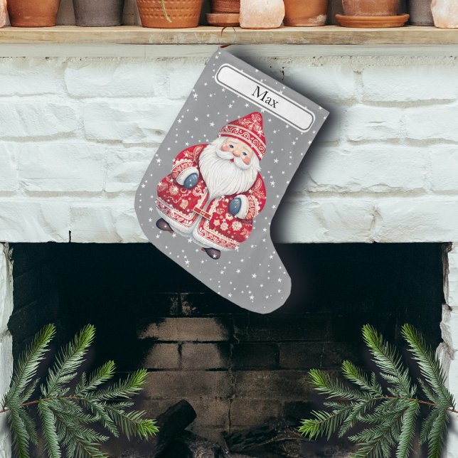 Meia De Natal Grande Scandinavian Folk Santa Claus - Nome (Criador carregado)